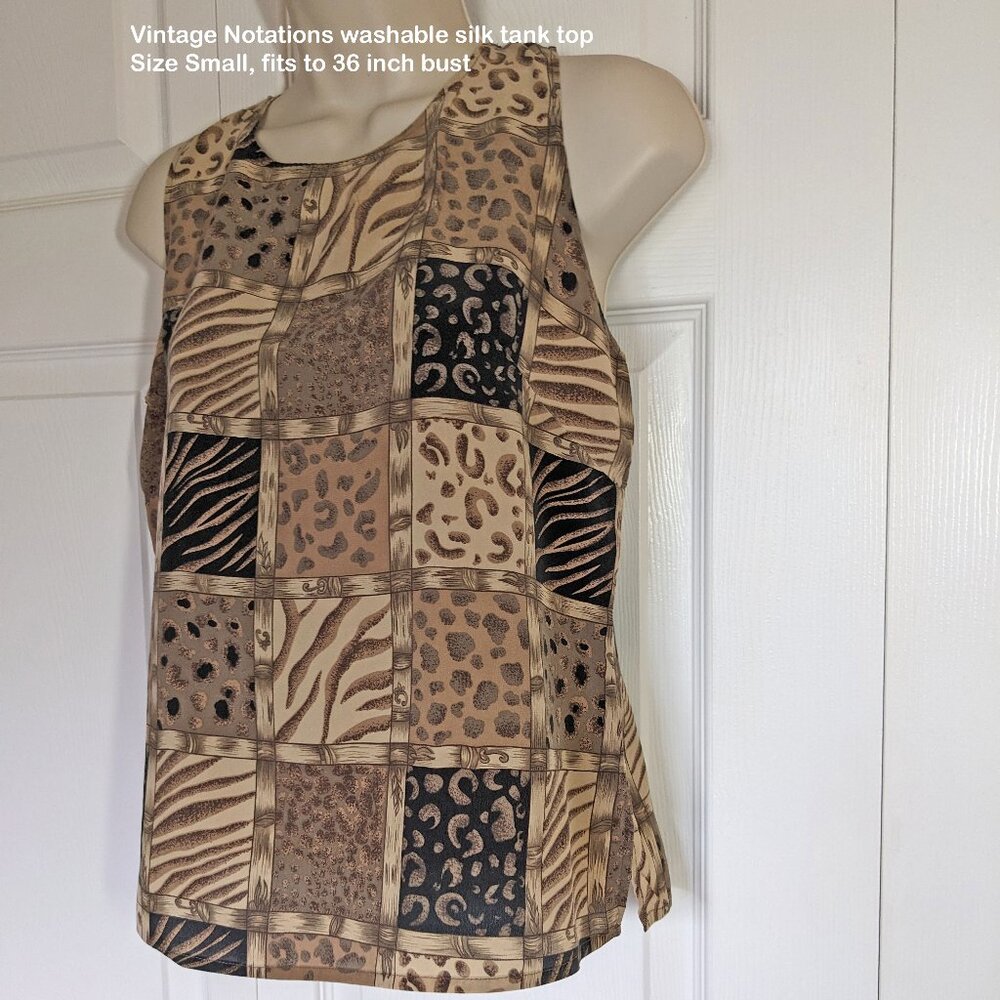 Notations washable silk sleeveless tank top, Sz S, 36" bust, Animal print style